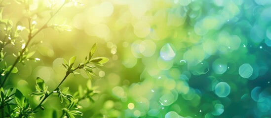 Fototapeta premium Spring background with blurred abstracts in green and blue hues.