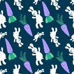 Easter animals seamless rabbit and carrot pattern for wrapping paper and fabrics and linens and kids clothes print