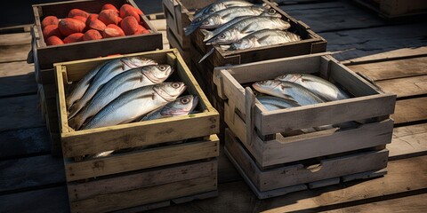 fresh seafood on market stalls Generative AI - obrazy, fototapety, plakaty