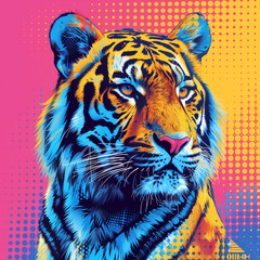 Tiger, colorful halftone style graphics