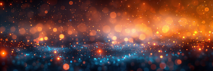 Fototapeta premium Shimmering dots on a red and blue background, creating a magical glow. Bright lights on an abstract background, creating a festive mood.