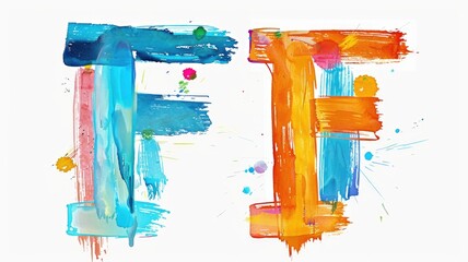 Bright and educational letter F, poster for children, each letter distinctively painted with colorful, playful brushstrokes on a simple background, ideal for a nursery or playroom