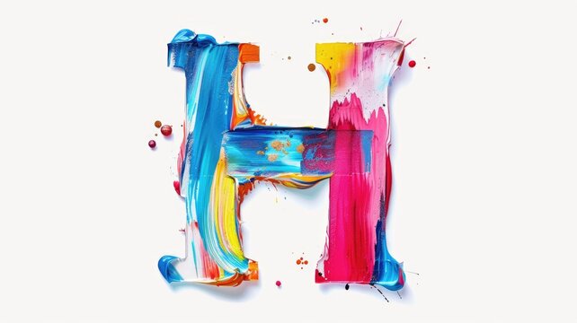 Bright and educational letter H, poster for children, each letter distinctively painted with colorful, playful brushstrokes on a simple background, ideal for a nursery or playroom