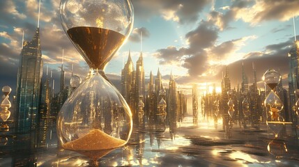 The world of the hourglass and time, the city and the space of the clock - obrazy, fototapety, plakaty