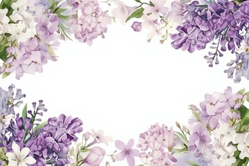 Obraz na płótnie Canvas Floral Frame, Watercolor Lilac hyacinths, Invitation Design with Copy Space