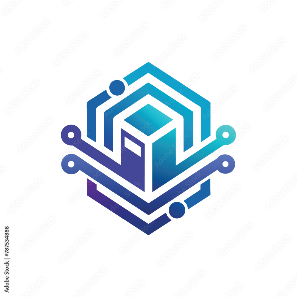 Aufkleber a logo featuring a hexagonal structure in a digital technology design, abstract digital technology l