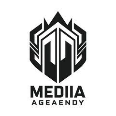 The logo for a media agency, featuring a bold and impactful monochromatic design, A bold and impactful design utilizing a monochromatic color scheme for a media agency