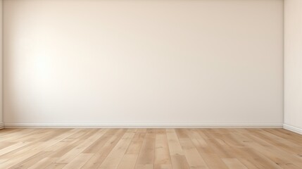 Idea of a white empty scandinavian room interior with wooden floor and large wall and white landscape in window. Home nordic interior. 3D illustration