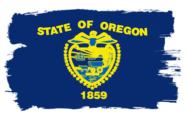 Oregon state flag with paint brush strokes grunge texture design. Grunge United States brush stroke effect