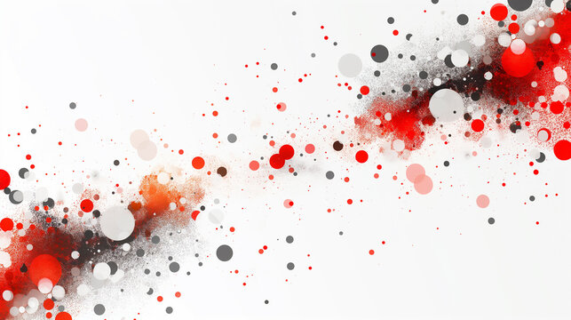 Red, grey and black circles, dots and paint splashes, abstract background