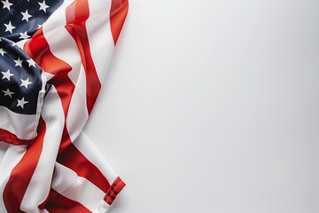 stars and stripes of a USA flag against a white backdrop, evoking the spirit of remembrance and gratitude on Memorial Day. - obrazy, fototapety, plakaty