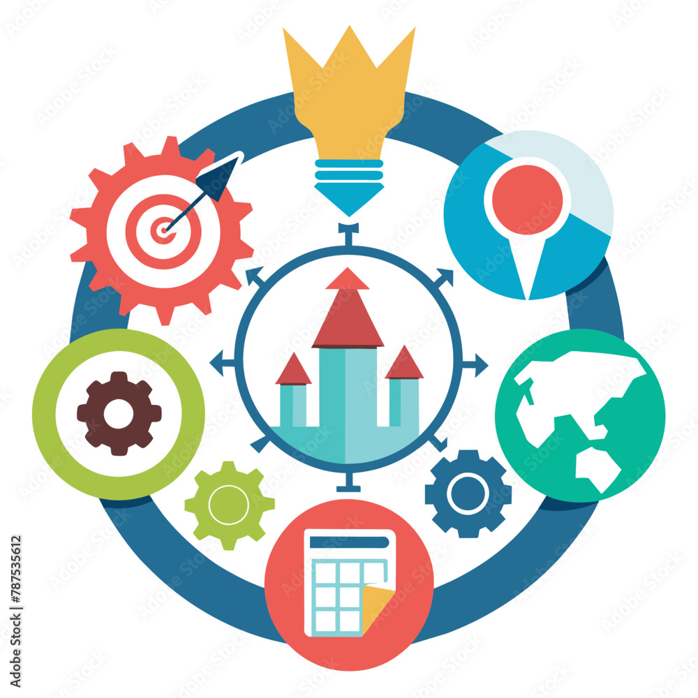 Poster a light bulb in the center with different icons surrounding it, symbolizing ideas and innovation, a 