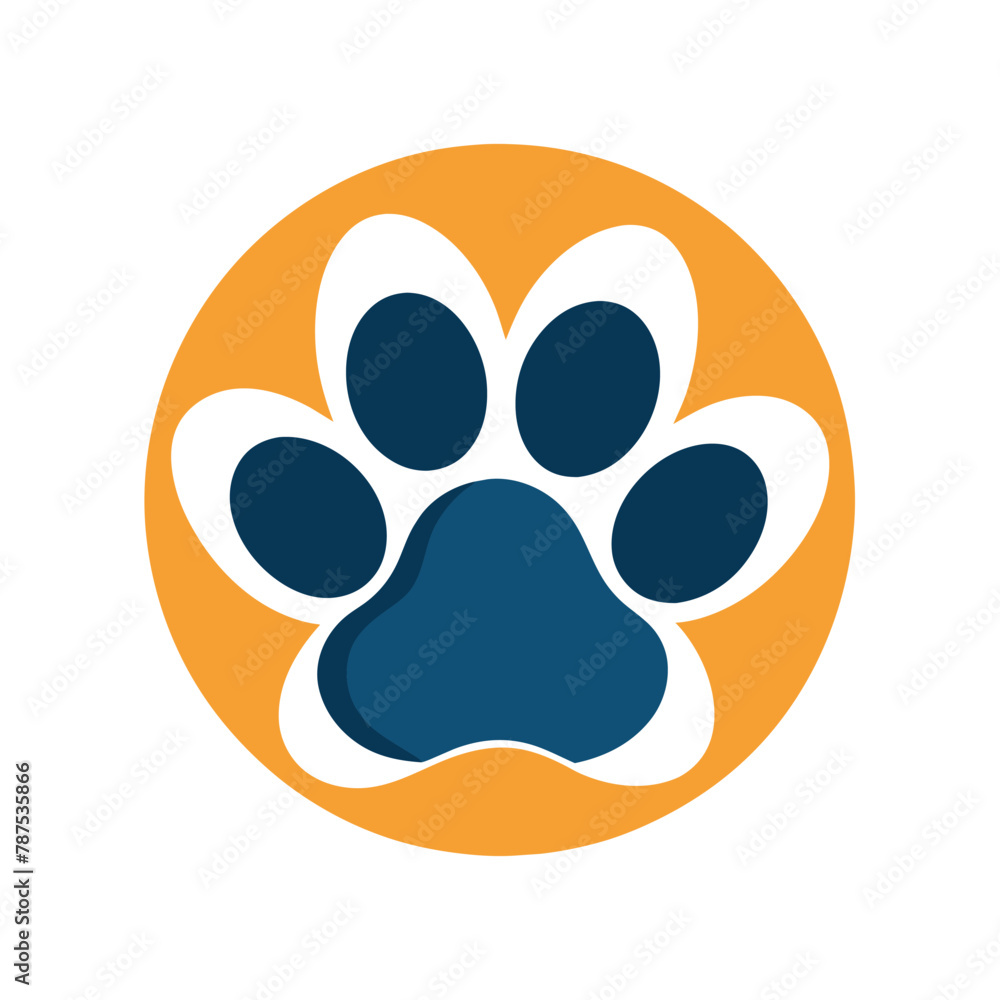 Poster a simple paw of a dog is displayed within a circular design, a clean, modern logo featuring a simple
