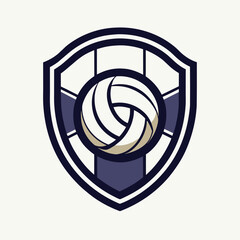 Volleyball Ball Encircled by Shield, A clean, minimalist emblem for a volleyball team, minimalist simple modern vector logo design