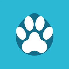 A minimalist white paw print stands out on a vibrant blue background, A clean, modern logo featuring a simple paw print design