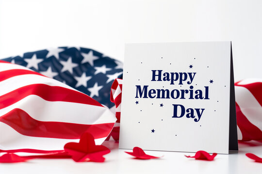 eye-catching image showcasing a modern greeting card with the message "Happy Memorial Day" artistically paired with an intricate American flag design, creating a visually stunning