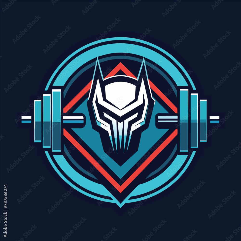 Poster the emblem of a robot lifting a barbell in a gym setting, a futuristic interpretation of a gym envir