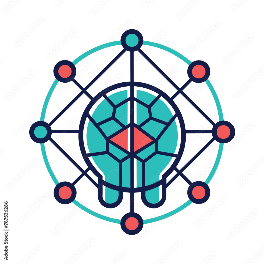 Aufkleber a modern logo featuring blue and red colors, with circular shapes and dots symbolizing a futuristic 
