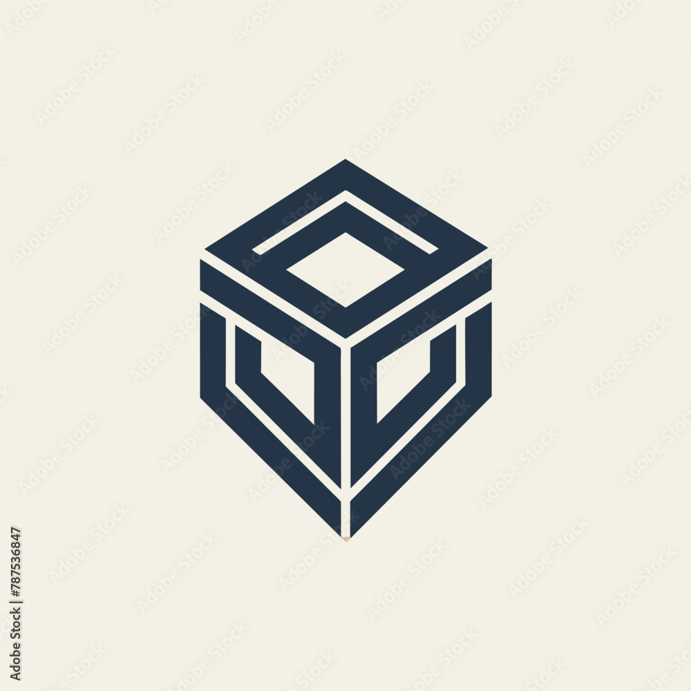 Poster a black and white logo featuring a simple cube design with clean lines and minimalist style, a logo 