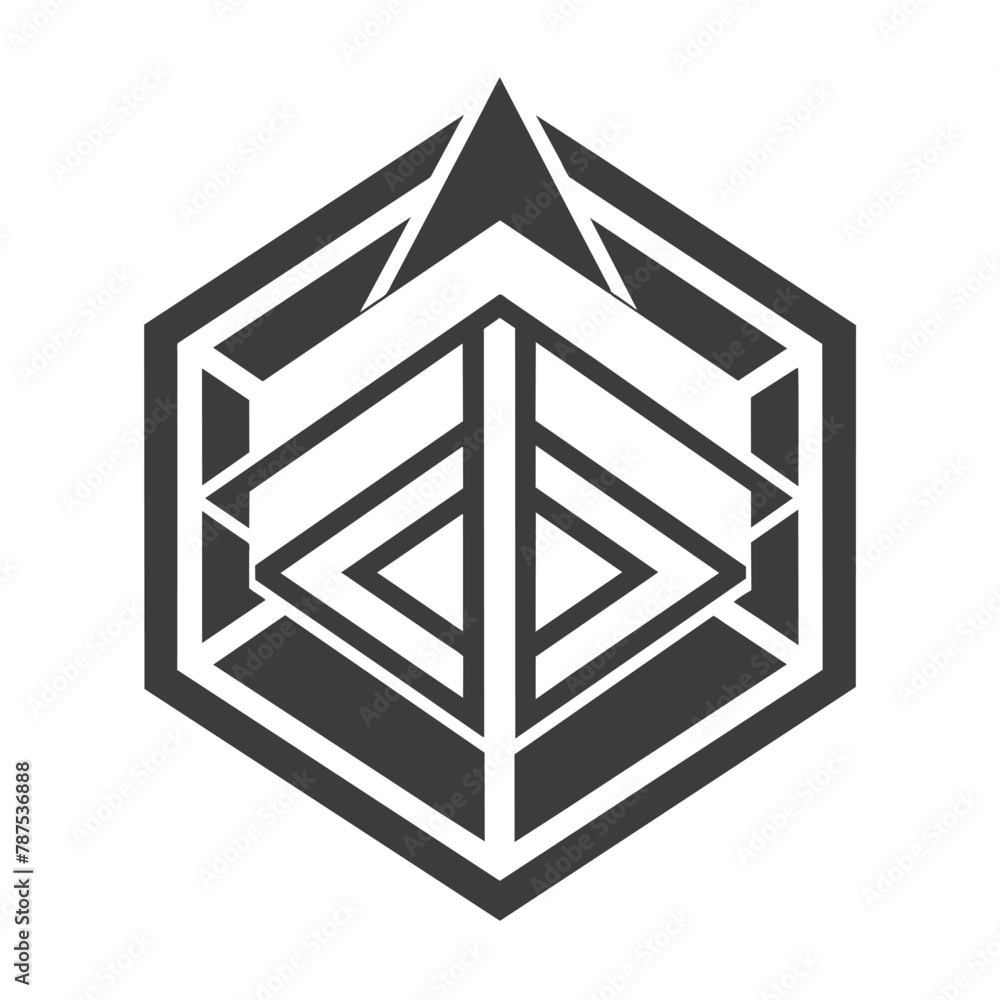 Poster a monochromatic logo featuring a simple cube design in black and white, a logo with a simple, monoch