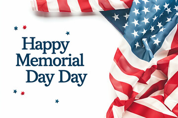 sleek and modern greeting card featuring the words "Happy Memorial Day" in bold typography, complemented by a striking American flag design, all against a pure white background.