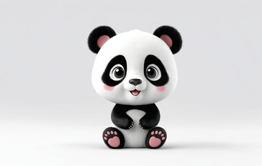 Naklejka premium Cartoon panda toy model on white surface, happy and cute