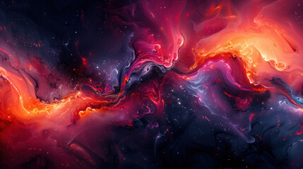 Abstract background with a mixture of bright colors on a black background. Abstract art that imitates space.