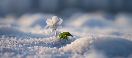 A flower blooming in the snow.