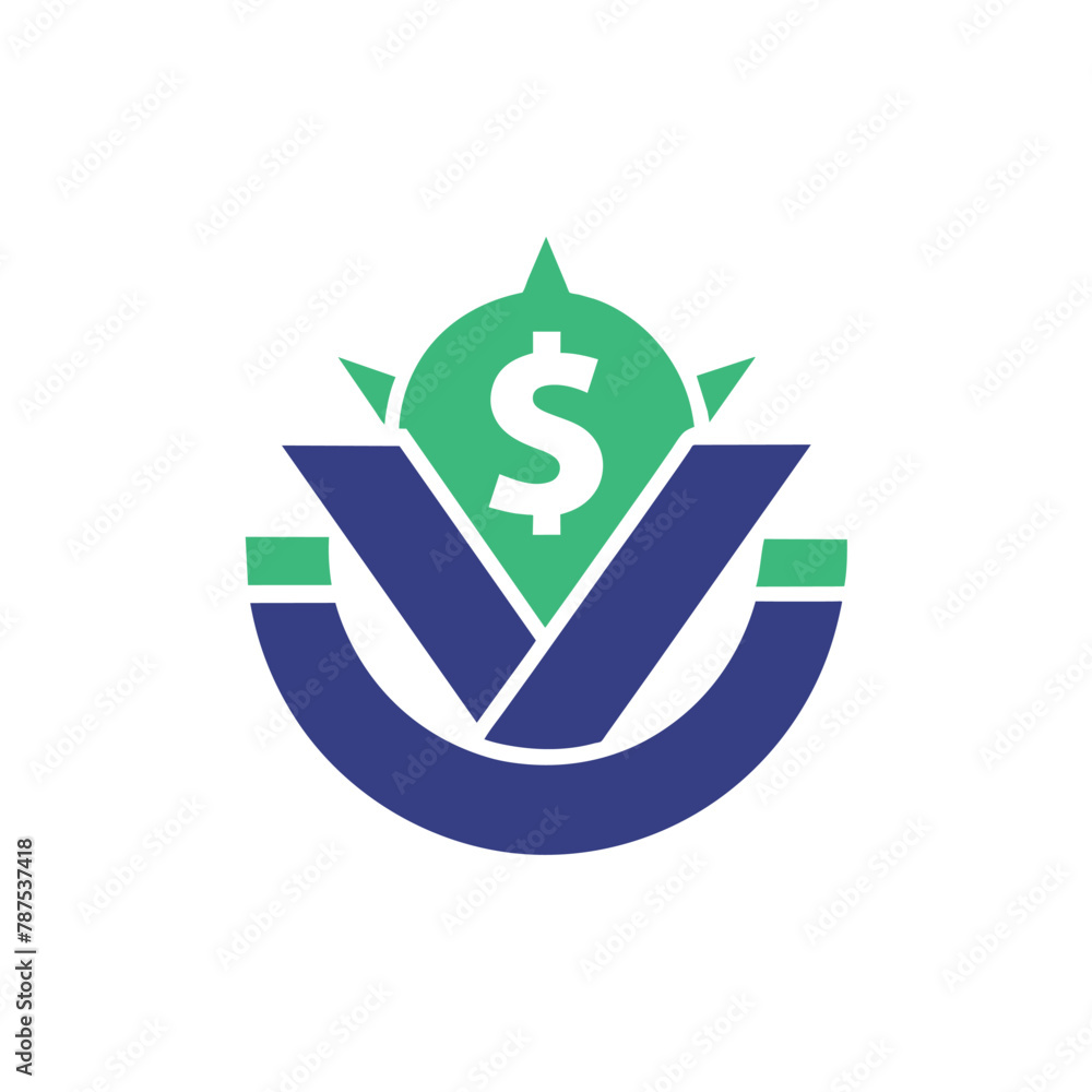 Poster a dollar sign displayed in the center of a simple blue and green logo design, a minimalistic logo ut