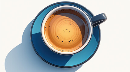 Blue cup of coffee on a white background. Top view.
