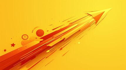 Abstract yellow background.  Yellow arrow illustration.  Graphic design of a moving arrow on a yellow background.