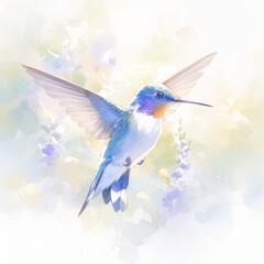 Beautiful hummingbird, pastel colors, simple design, detailed illustration