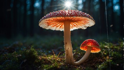 Fototapeta premium Sunlit Forest Mushrooms