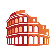 Naklejka premium A red building featuring arched windows and architectural arches, A minimalist logo of the Colosseum in Rome, minimalist simple modern vector logo design