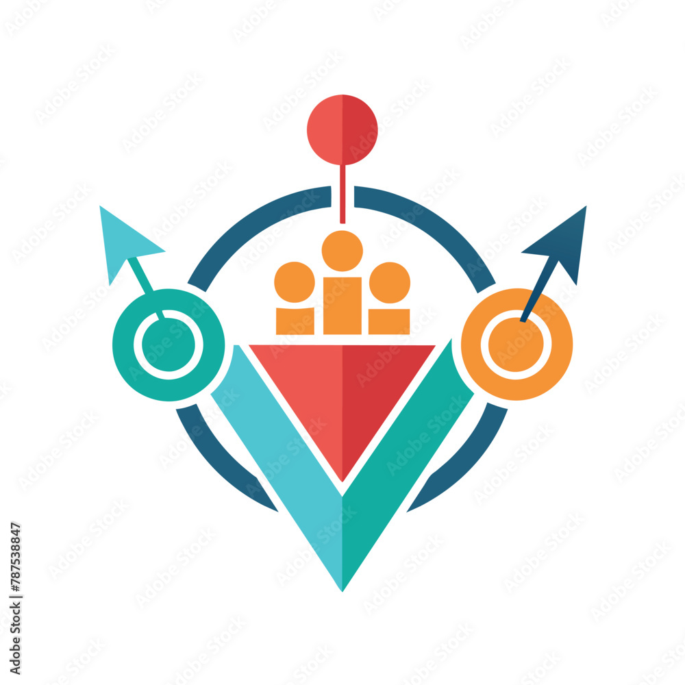 Poster people standing in a circle with arrows pointing towards each other, symbolizing connection and coll