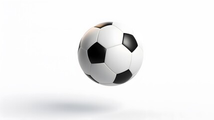 A football suspended in mid-air, isolated against a seamless white background.