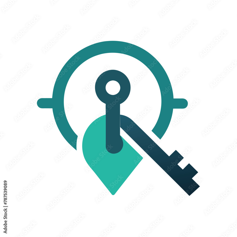 Poster a key inside a circle with a green border around it, suggesting a turning action, a minimalist repre