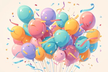 Colorful balloons and confetti background for celebration or party