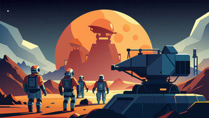The lunar landscape is dotted with robotic mining operations each one diligently gathering iron ore and titanium ore in a precise process. From