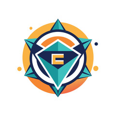 The letter E enclosed in a circle with an abstract design, representing a modern interpretation of an eCommerce logo, A modern interpretation of an e-commerce logo using geometric shapes