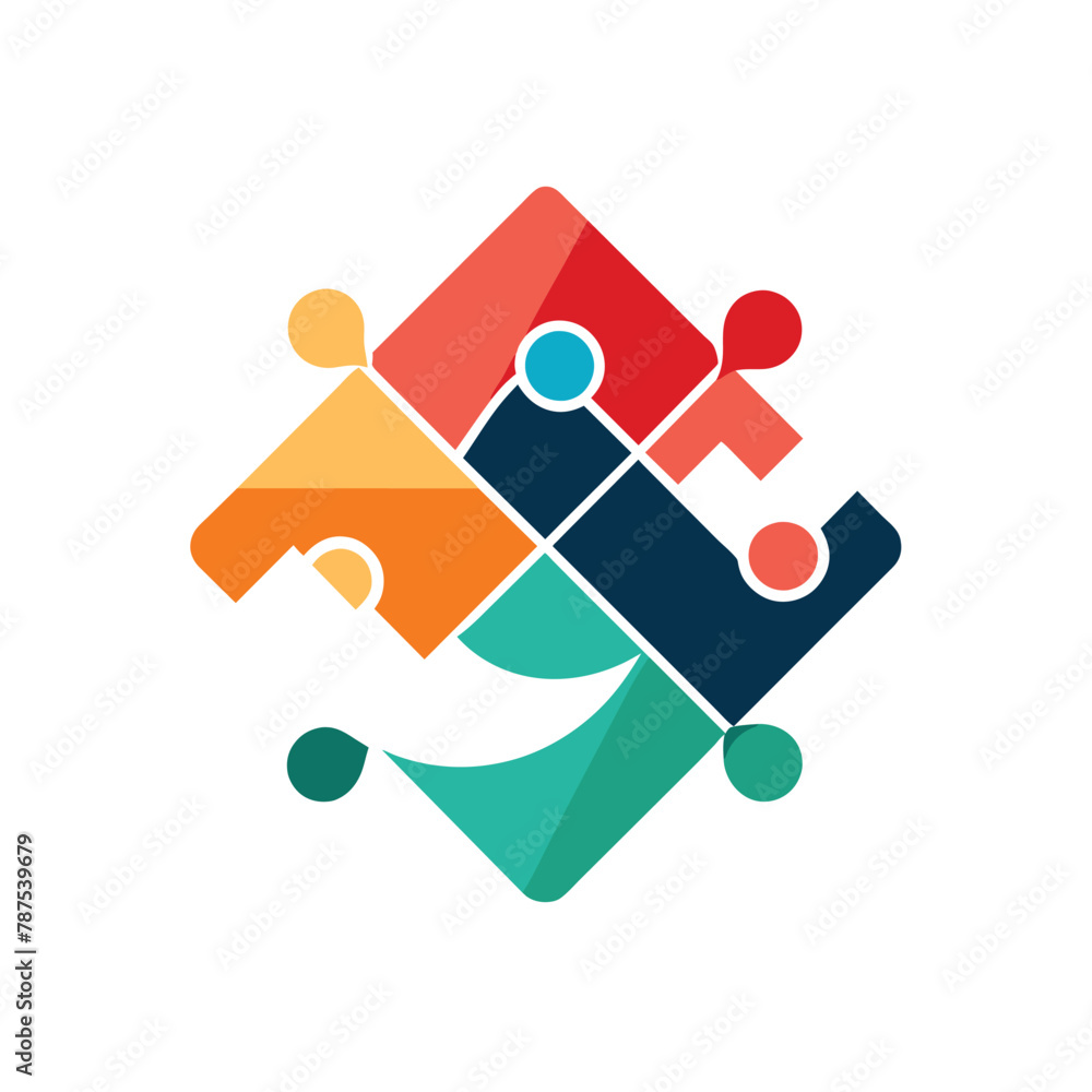 Poster several people linked together by holding hands in unity and solidarity, an abstract design of inter