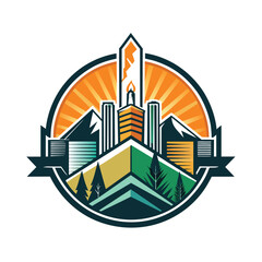 Obraz premium Cityscape With Mountains and Trees, An abstract design inspired by the production process, minimalist simple modern vector logo design