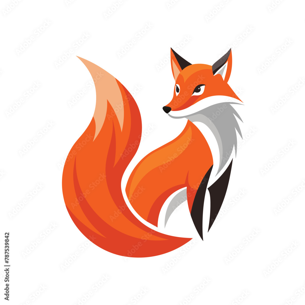 Poster red fox with a distinct black tail in front of a clean white background, an abstract interpretation 