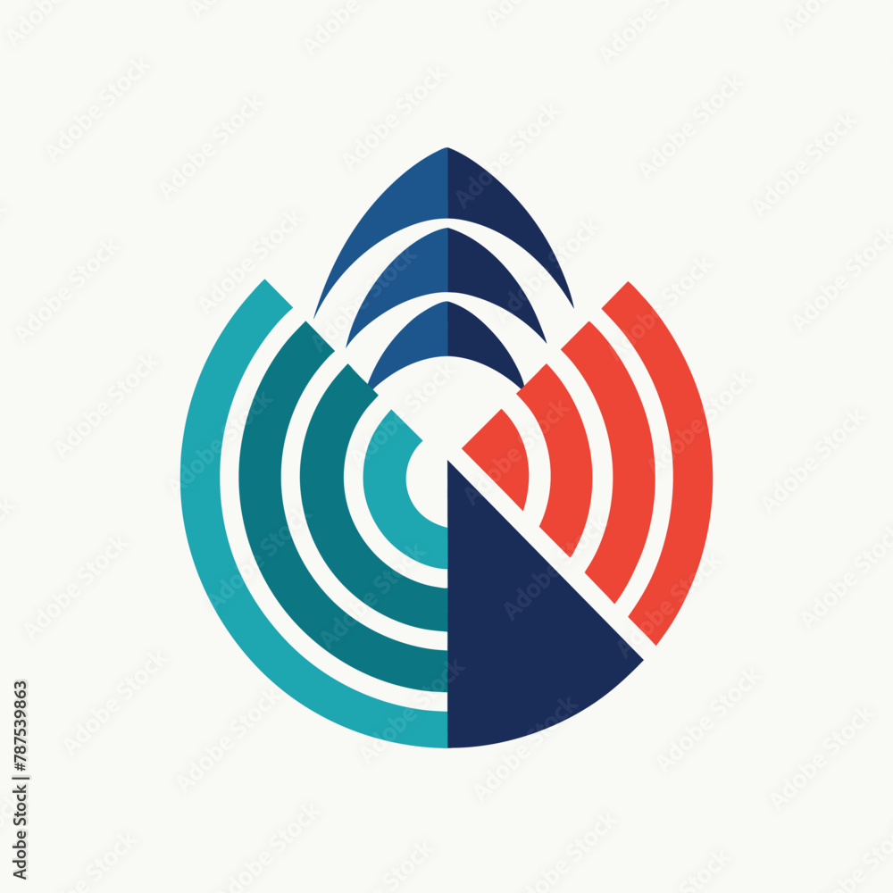 Poster abstract interpretation of broadcasting waves in blue and red colors on a white background, an abstr