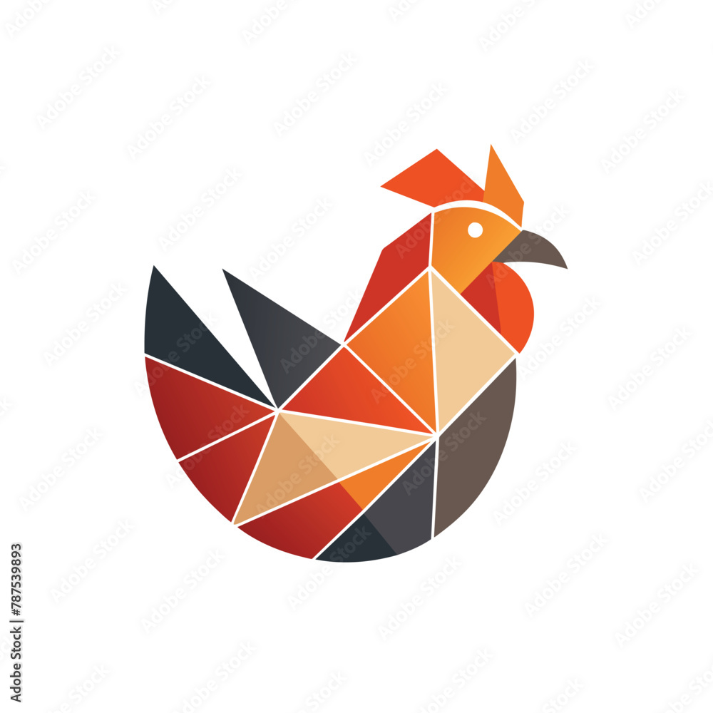 Poster chicken constructed from geometric shapes, an abstract representation of a chicken using only geomet