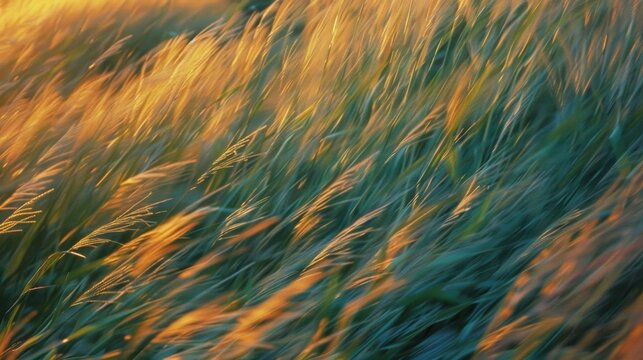 A blur of motion and color fills the image as the wind brushes through a field of corn at dusk. The tall stalks seem to dance in rhythm with the gusts creating an expressionist masterpiece .