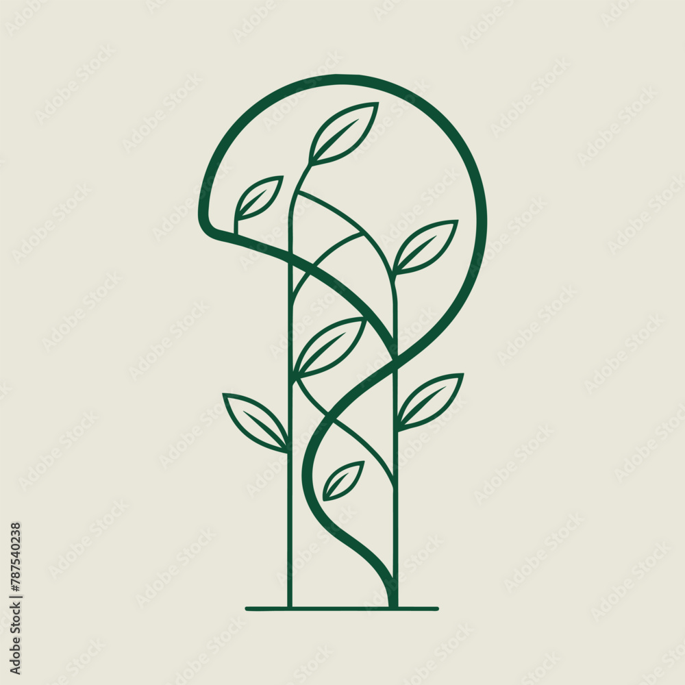 Poster a logo featuring a green color scheme and intricate leaf patterns, an elegant line drawing of a plan