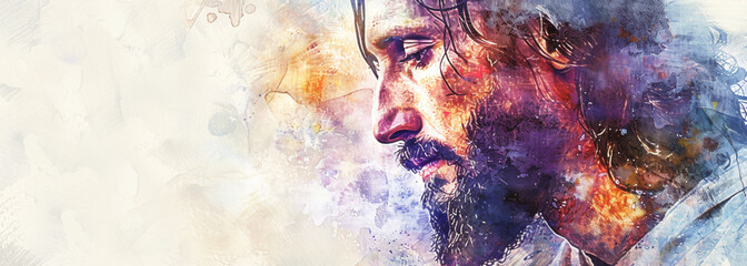 Jesus Christ on abstract grunge background. Panoramic banner.
 - obrazy, fototapety, plakaty