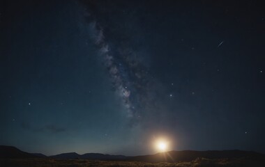Fototapeta na wymiar The Milky Way shines in the night sky above the moon