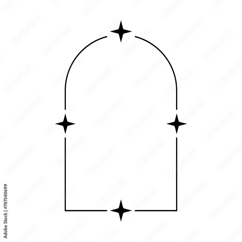 Wall mural a simple arched frame adorned with sparkles – modern black frame isolated on a transparent backgroun